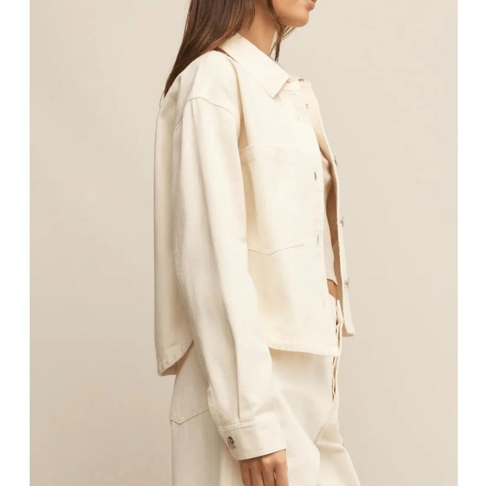 NWT Z Supply All Day Cropped Denim Jacket in Off White Size Large - Picture 3 of 12